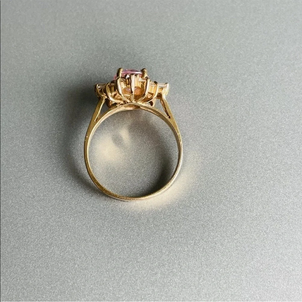 Estate 14k Gold Rose & White Cubic Zirconia Ring - Picture 6 of 11